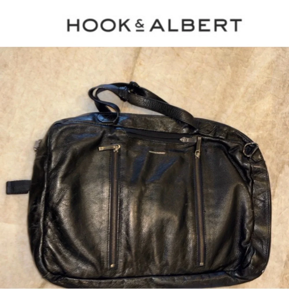 Hook & Albert Backpack or Briefcase Black Leather Convertible MultiFunction